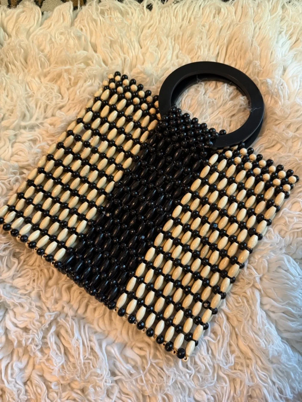l*space Black and Cream Beaded Mini Handbag with Round Handle - Picture 2 of 4